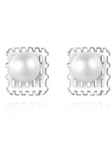 Pendiente minimalista geométrico de perla de agua dulce de plata de ley 925