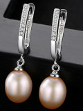 Pendientes de plata de ley con circonita AAA de perlas naturales de agua dulce de 8-9 mm