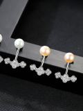 Pendiente colgante de plata de ley 925 con perla de agua dulce y flor multicolor