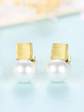 Aretes de plata esterlina 925 con perlas artificiales Simplistic Square Stud