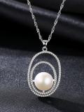 Collar con colgante ovalado de circón de moda de perlas de agua dulce de plata de ley 925
