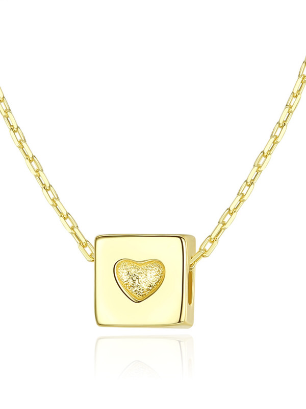 Collares de plata esterlina 925 con corazón cuadrado simplista brillante