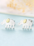 Pendientes de botón de plata de ley 925 con lindo elefante animal chapado en oro blanco