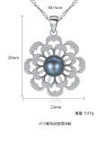 Collar de flor de perla natural de agua dulce con microincrustaciones de circón de plata esterlina