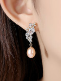 Pendientes colgantes de plata de ley 925 con perla artificial y flor con personalidad