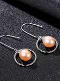 Aretes simples de perlas naturales de plata esterlina de 8-9 mm