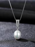 Collar con colgante simple de perlas de agua dulce de plata de ley 925