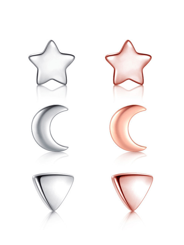 Arete minimalista de plata de ley 925 con estrella y luna de cinco puntas