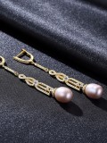 Pendientes de perlas naturales de agua dulce retro de plata pura de 7-8 mm