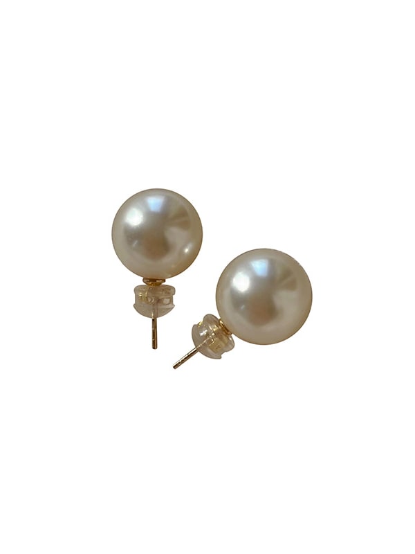 Pendiente de botón delicado con bola de perlas de agua dulce de plata de ley 925