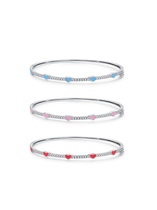 Brazalete de plata de ley 925 con circonita cúbica y corazón esmaltado