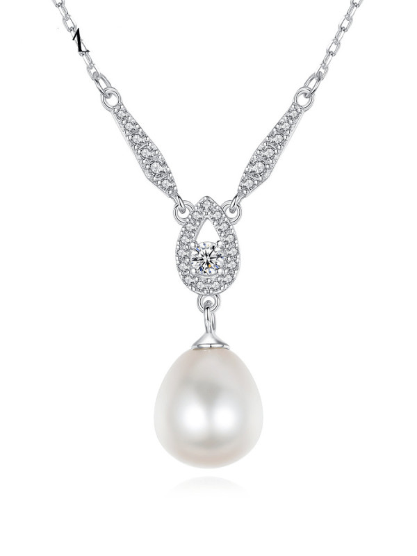 Collar minimalista de plata de ley 925 con perla de agua dulce y gota de agua