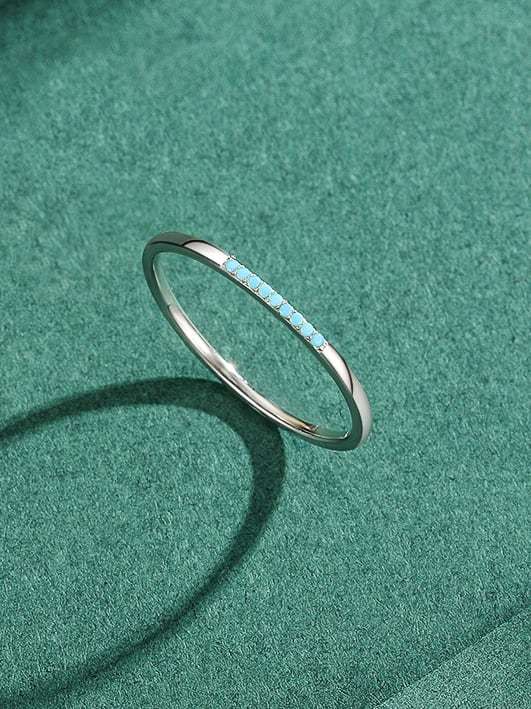Anillo de banda minimalista redondo turquesa de plata de ley 925