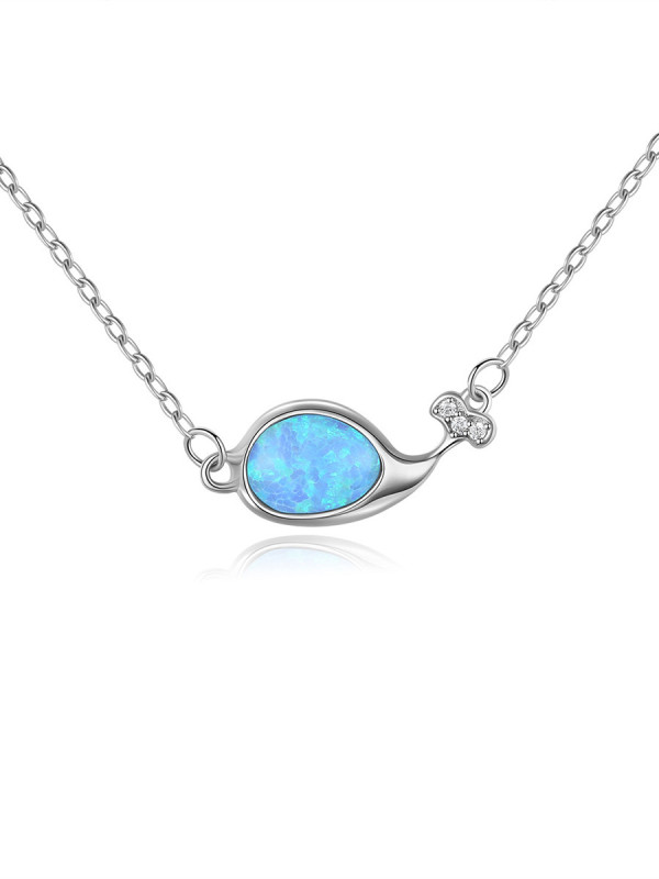Collar minimalista de plata de ley 925 con pez ópalo