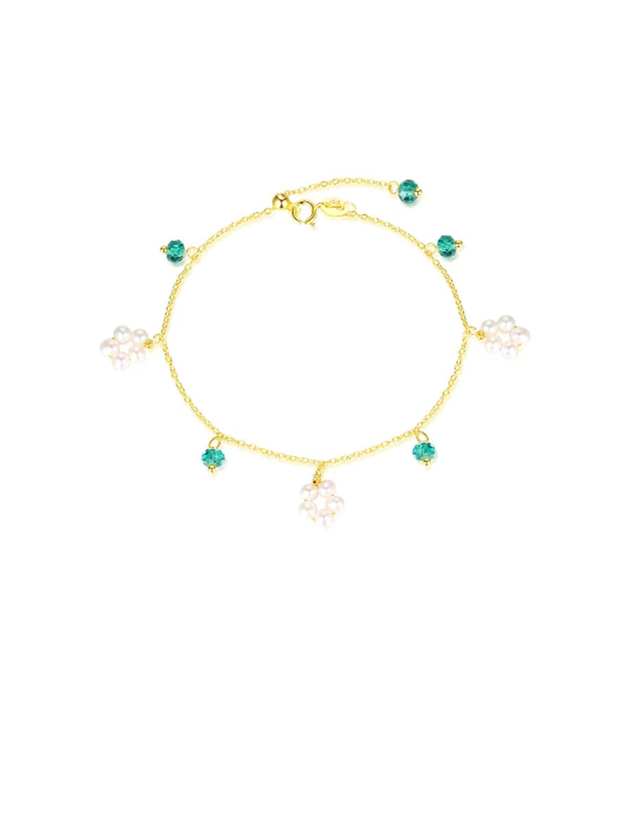 Pulsera de eslabones minimalistas con flores de perlas de agua dulce de plata de ley 925