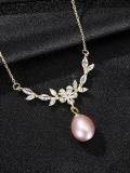 Collar de perlas de agua dulce con incrustaciones de micro circón de plata de ley 925