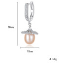 Pendiente de gota de tendencia de circonio 3A con microengaste de perla de agua dulce de plata de ley 925