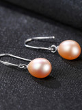 Pendientes de gancho ovalado simplista de plata esterlina 925 con perla artificial
