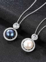 Collar boutique de perlas de agua dulce naturales de circón 3A con microincrustaciones de plata esterlina