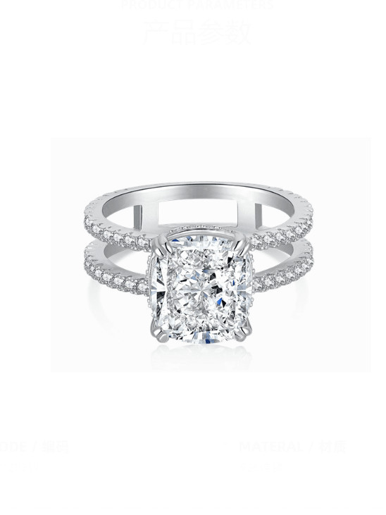 Anillo de banda de lujo geométrico de circonita cúbica de plata esterlina 925