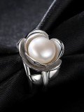 Anillo de perlas de agua dulce pegajosas con forma de flor de plata de ley 925