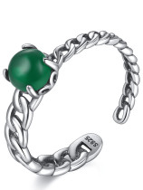 Anillo de banda minimalista geométrico verde turquesa de plata de ley 925