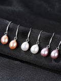 Pendientes de gancho ovalado simplista de plata esterlina 925 con perla artificial