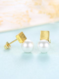 Aretes de plata esterlina 925 con perlas artificiales Simplistic Square Stud