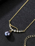 Collar de circón de perlas naturales de agua dulce de oro de 18 quilates electrochapado en plata pura