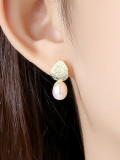 Pendientes colgantes geométricos simplistas de plata de ley 925 con perlas artificiales