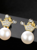 Aretes de corona de perlas naturales de agua dulce de 7-7,5 mm de plata esterlina