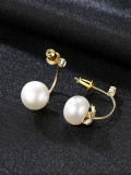 Pendientes colgantes redondos simplistas de plata de ley 925 con perlas artificiales