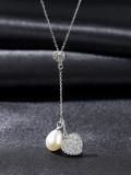 Collar de perlas de agua dulce naturales de amor de circón de plata pura