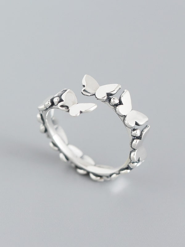 Anillo de banda de tendencia de mariposa de plata de ley 925