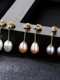 Pendientes de perlas de agua dulce minimalistas de plata de ley de 8-9 mm