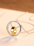 Collar de plata de ley 925 con colgantes de doble círculo brillante simple