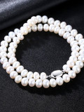 Collar de perlas de botón de plata exquisita perla de agua dulce natural de luz fuerte de 8-9 mm