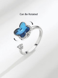 Anillo de plata de ley 925 con piedra de cristal y mariposa, se puede girar