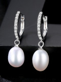 Pendientes de perlas naturales de plata pura con circonitas