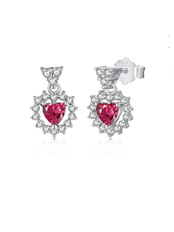 Pendiente colgante de lujo con corazón de circonita cúbica de plata de ley 925