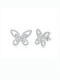 Pendiente de gancho de lujo de mariposa de circonita cúbica de plata de ley 925