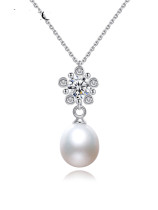 Collar minimalista de flor de perla de imitación de plata de ley 925