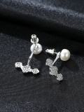 Pendiente colgante de plata de ley 925 con perla de agua dulce y flor multicolor