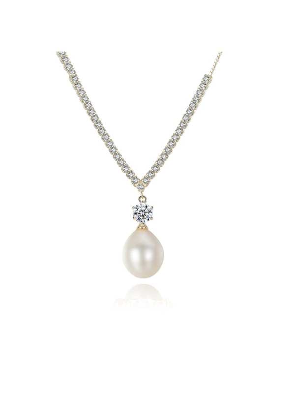 Plata de ley S925 con collar de perlas de agua dulce de circón 3A