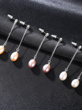 Pendientes de perlas de agua dulce de plata de ley de 8-9 mm