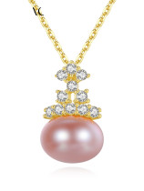 Collar minimalista con corona de perlas de agua dulce de plata de ley 925