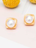 Juego de collar y aretes cuadrados minimalistas de perlas de agua dulce de plata esterlina 925
