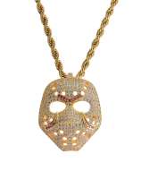 Collar de hip hop con máscara de circonita cúbica de oro laminado