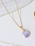 Collar con colgante de botones minimalistas geométricos de perlas de agua dulce de oro laminado