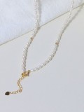 Collar vintage geométrico de perlas de agua dulce de oro laminado